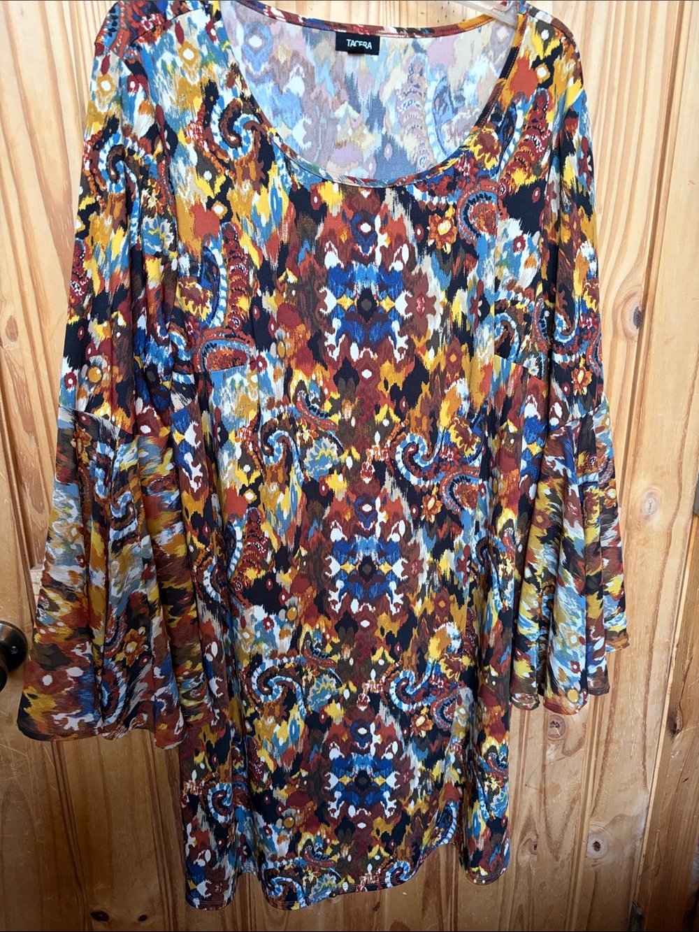 Tacera Multicolor Paisley Tunic Dress - Brown, Blue, Mustard size 2x
